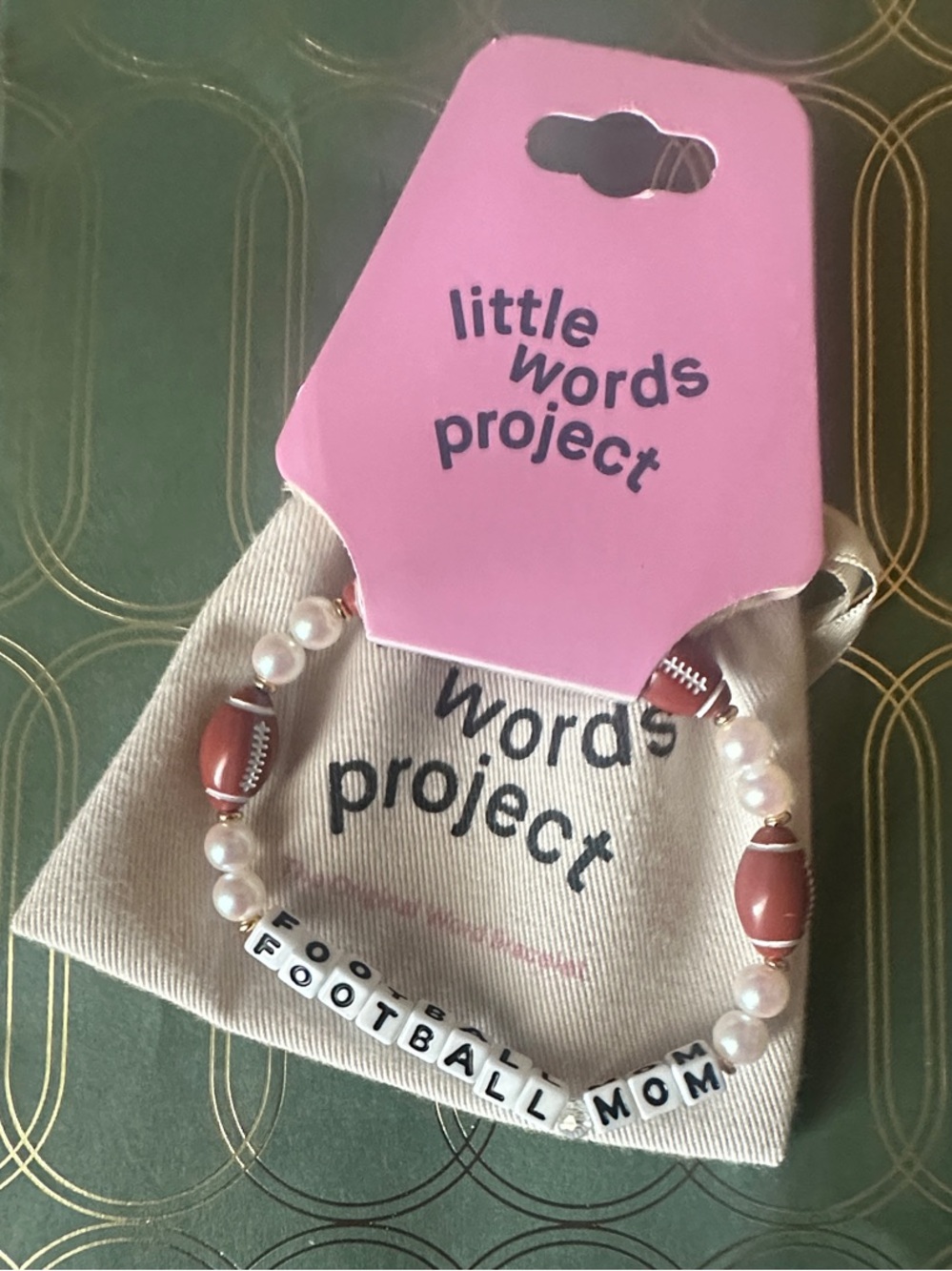 Little Words Project Pink & White 'Football Mom' Beaded Bracelet